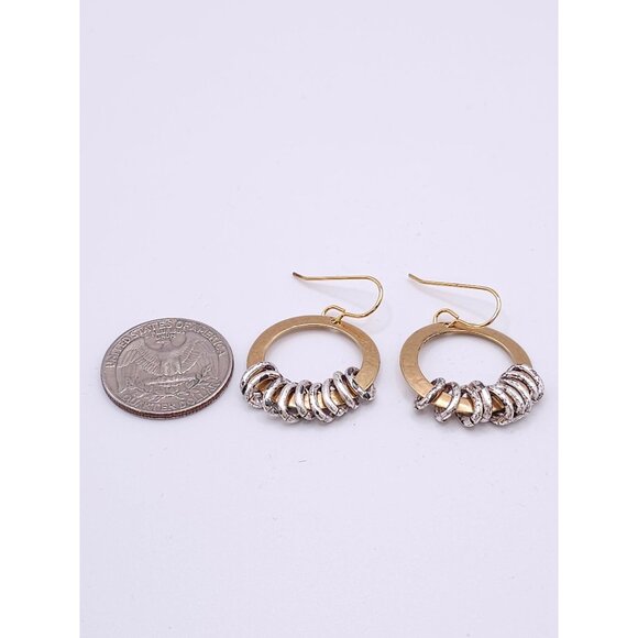 Gold & Silver Tone Hoop Earrings With Textured Rings - Picture 5 of 5